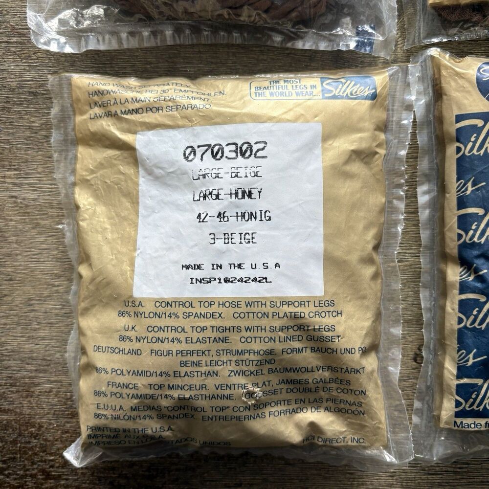 Silkies Control Top Beige Honey Large Pantyhose USA Made 070302 4 Pack - Picture 2 of 2